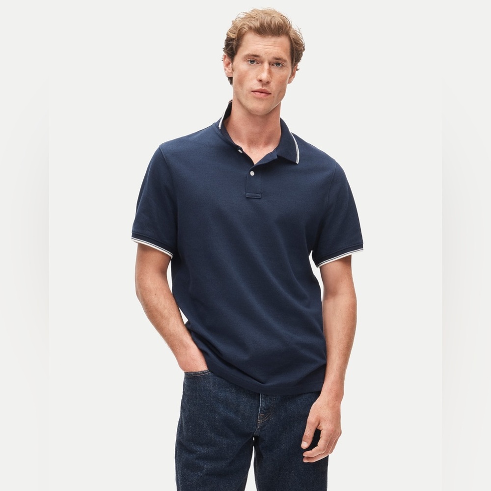 NWT J.Crew Tall Classic Piqué Polo Shirt in Navy Ivory Dbl Tipped